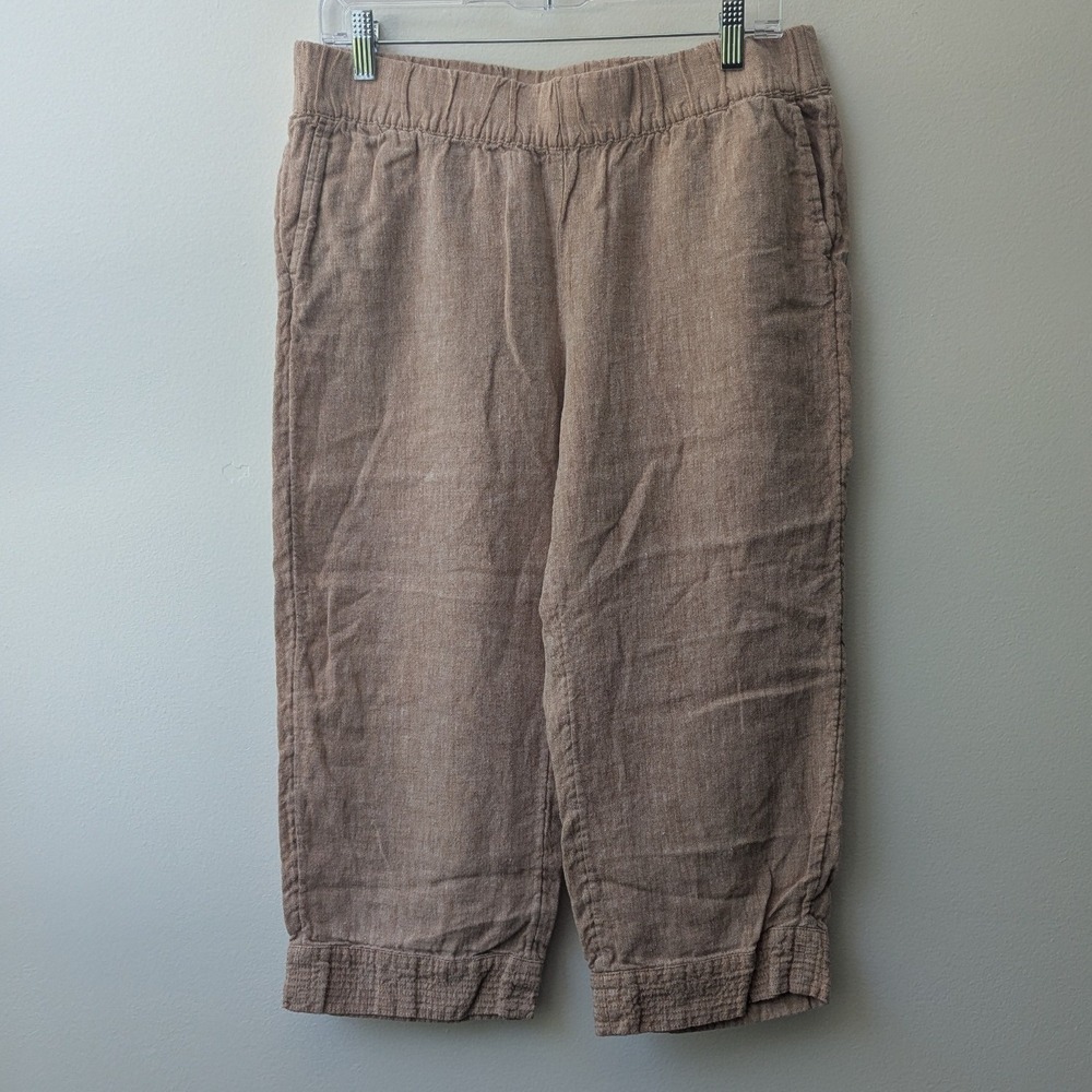 Pure Jill Linen Crop Pants Pale Coral Beige Elastic Waist Sz MP Quiet Luxury